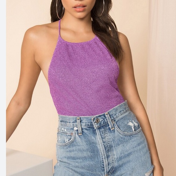 superdown. Revolve. Bianca Racer Back Top. Size Large. Purple. Sparkle. 💜✨ NWT - Picture 2 of 15